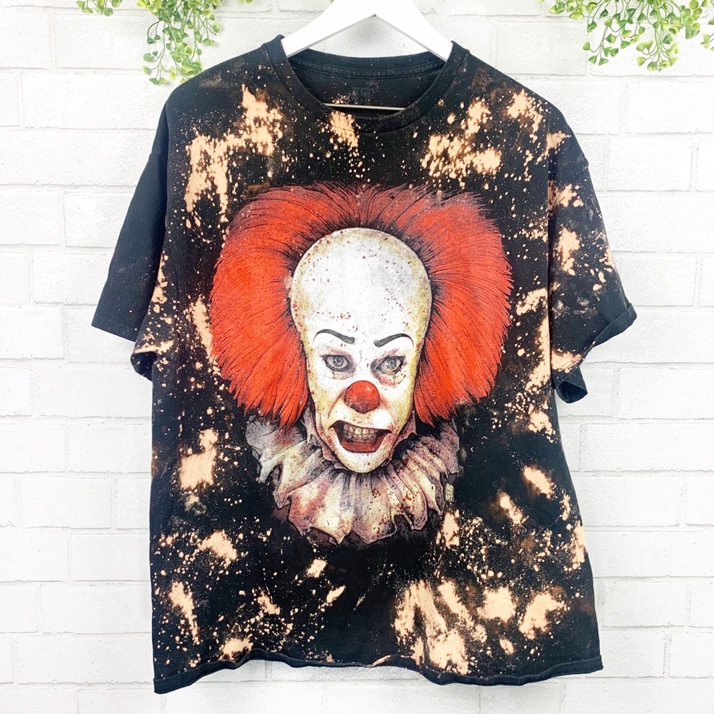 IT Clown Custom Bleach Splatter Graphic Tee Sz XL